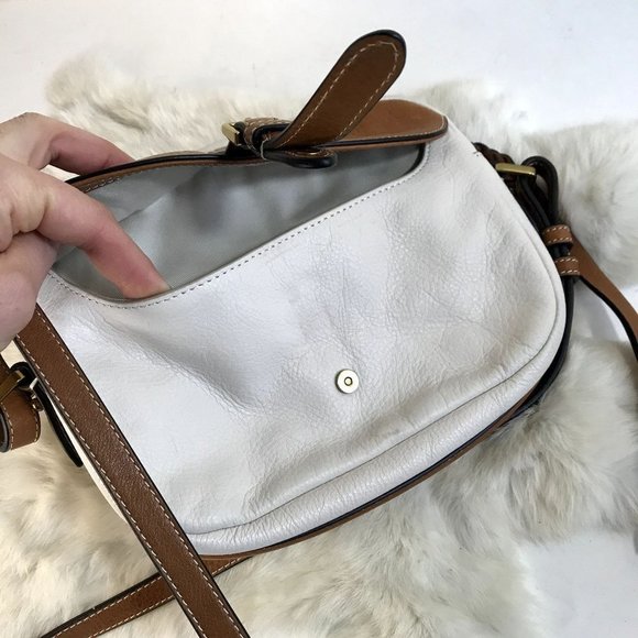 Fossil Vintage Mini Crossbody Pebbled Leather Bag White Tan - Picture 3 of 11